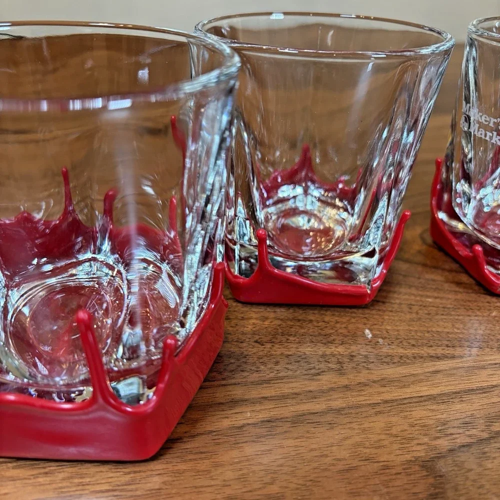 5 Maker's Mark Etched Dipped Red Wax Lowball Glasses Whiskey Barware